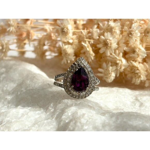 Amethyst Teardrop Semi-Precious Gemstone 925 Sterling Silver Vintage Ring - sz 8 - Picture 10 of 14